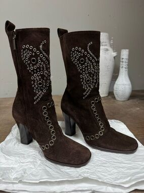 F/W 2002 Rare Dolce & Gabbana Suede Grommet Boots - EU 36 (US 6)